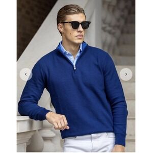 Collars & Co Men's Large Ink Vineyard Waffle Knit Quarter Zip Sweater NEW